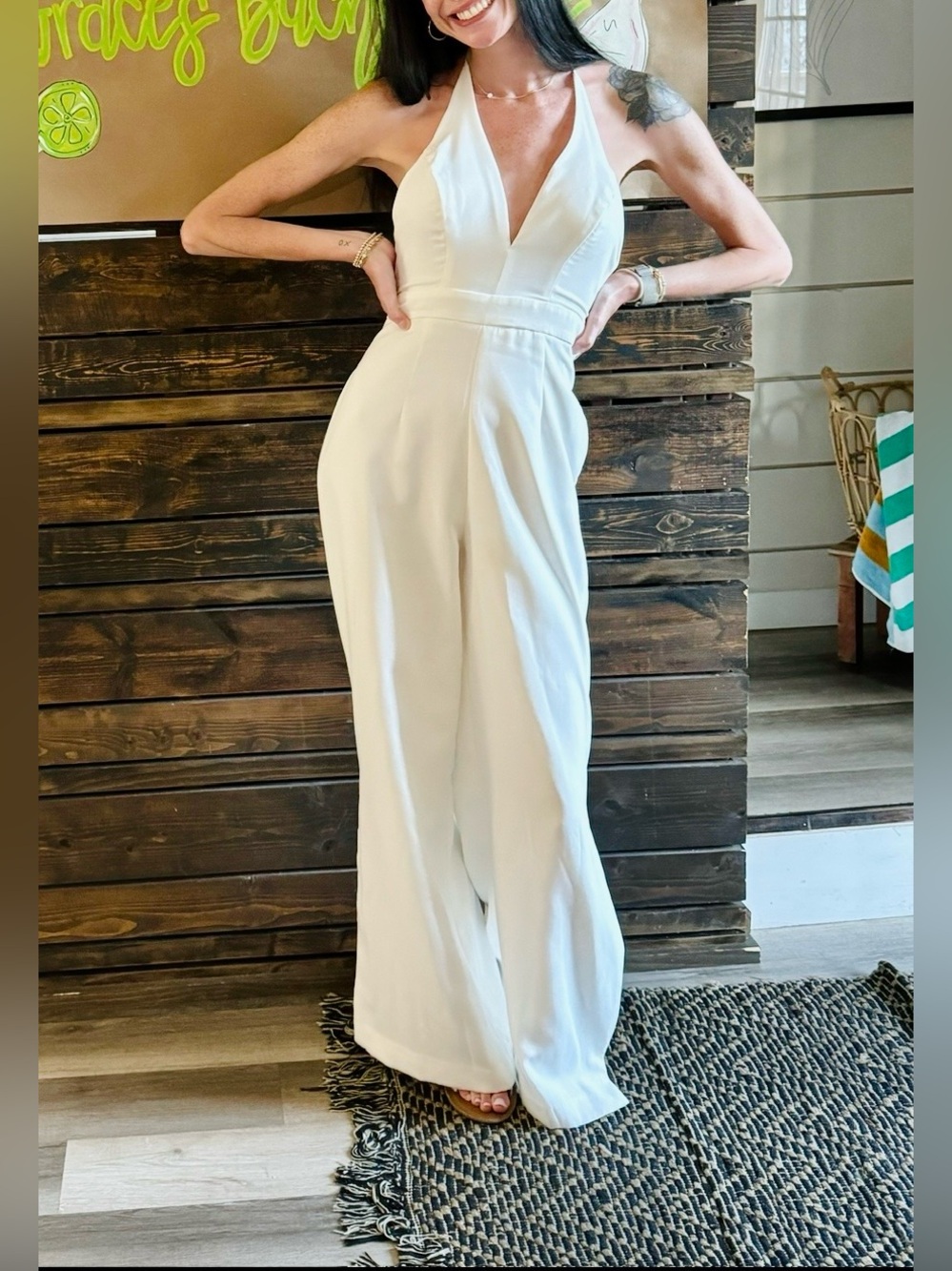 DO+BE Women's Sleeveless Halter White Jumpsuit - Size Small